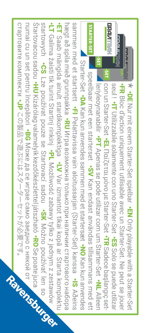 Anleitung in mehreren Sprachen. Text und grafische Elemente. Das Ravensburger-Logo befindet sich unten.