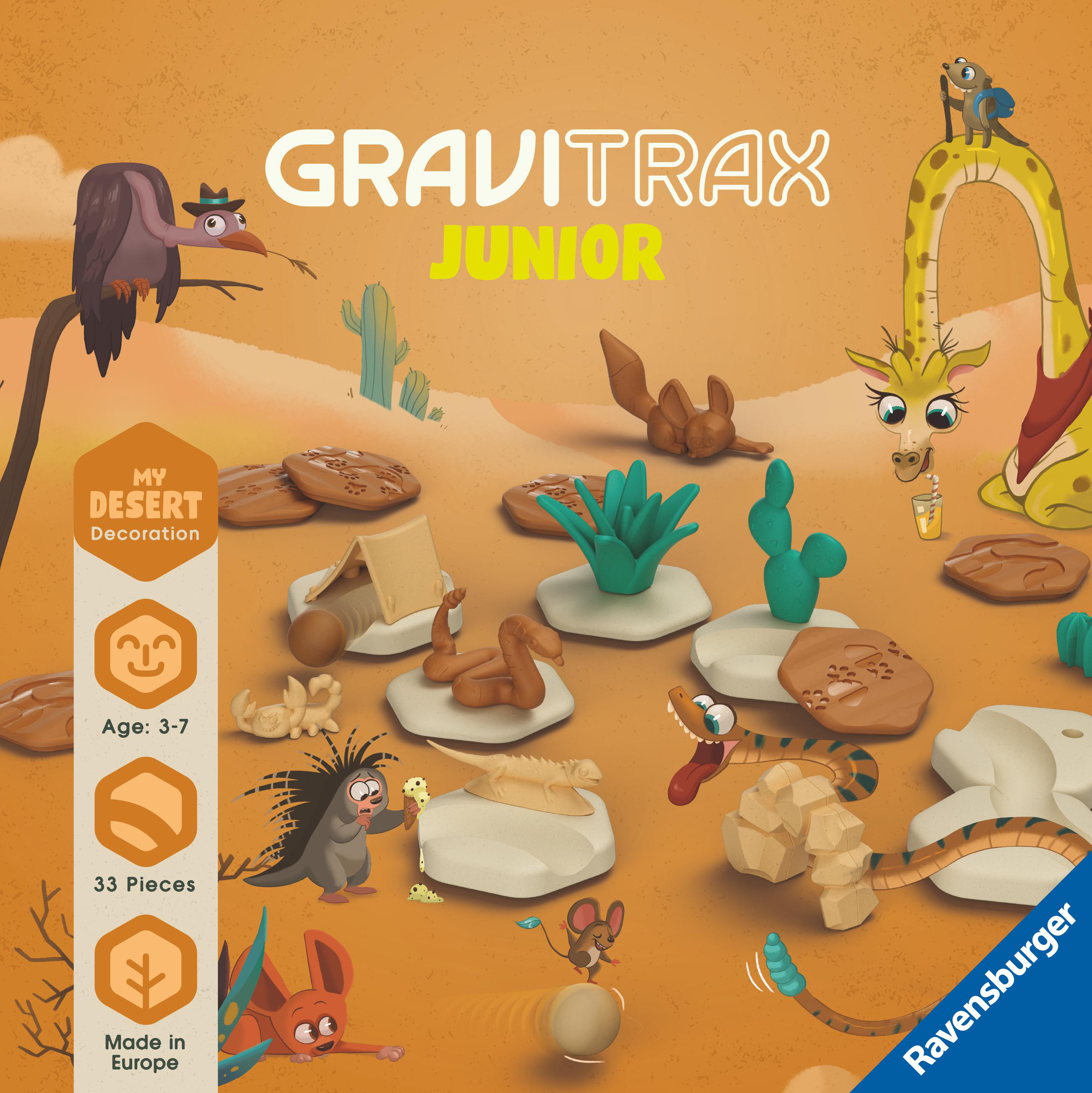 Gravitrax Junior Spielset mit bunten Teilen und Figuren.