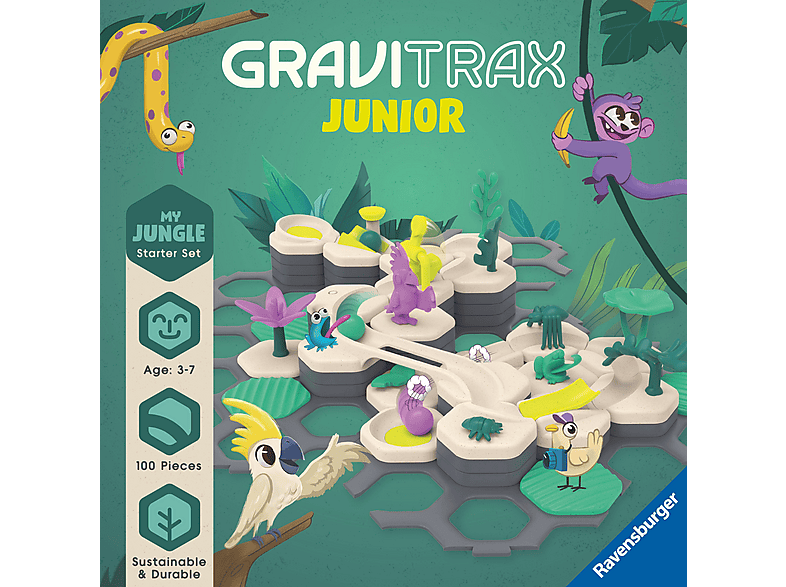 RAVENSBURGER GraviTrax Junior Starter-Set L Jungle Kugelbahnsystem, Mehrfarbig