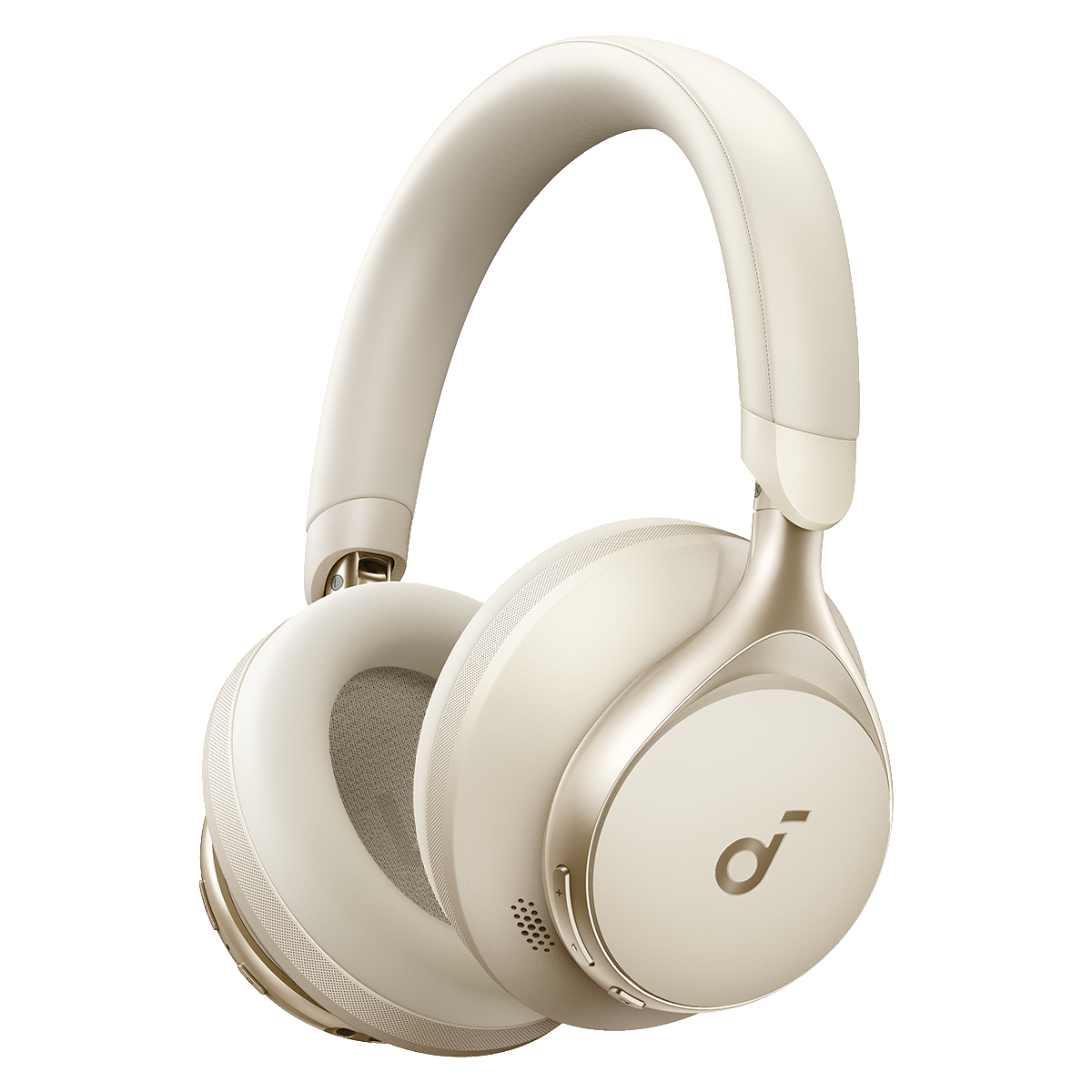 Elfenbeinfarbene Anker Over-Ear-Kopfhörer mit goldenen Akzenten. Die Ohrmuscheln sind rund. Weißer Hintergrund.