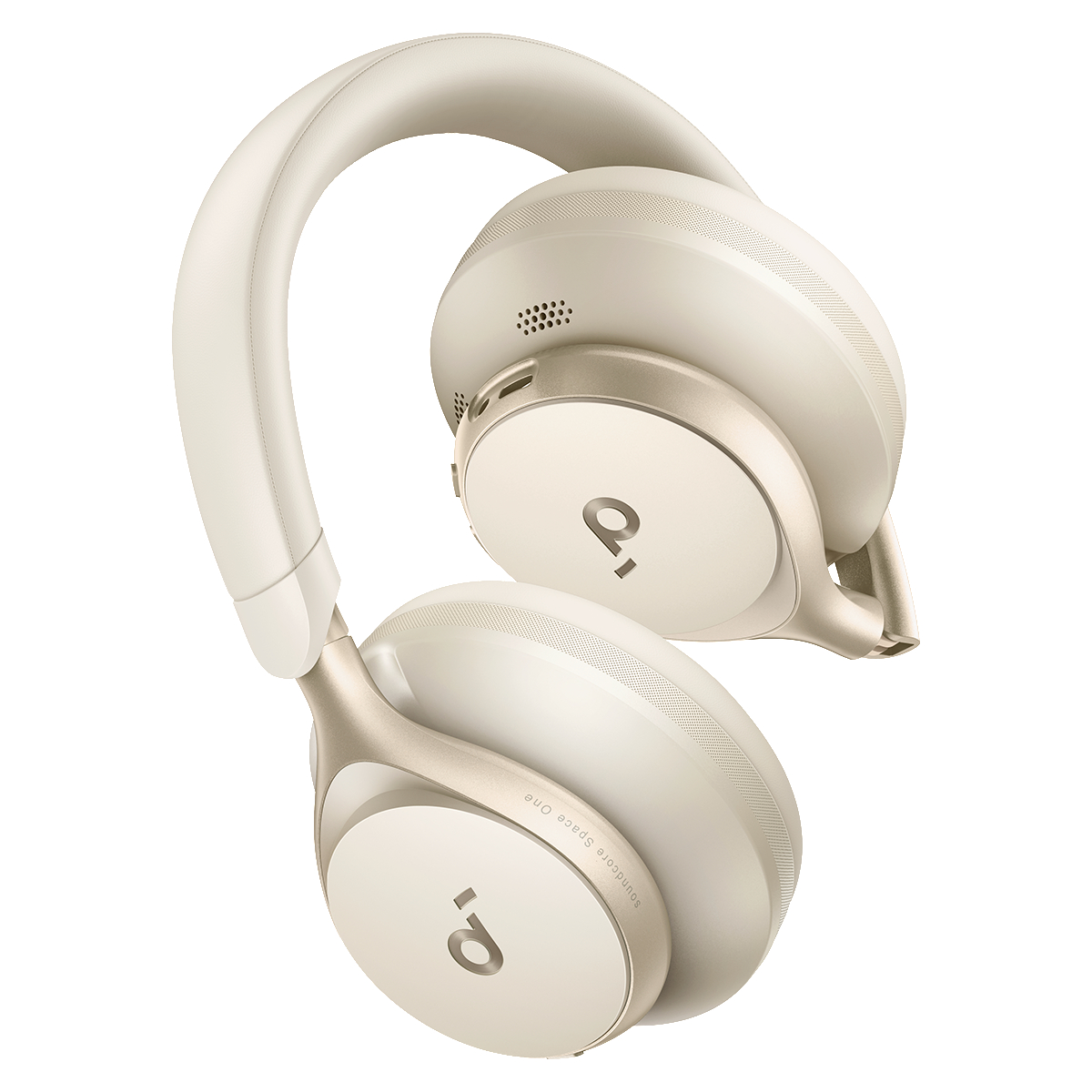 Weiß-goldene Over-Ear-Kopfhörer in einer Studio-Umgebung.