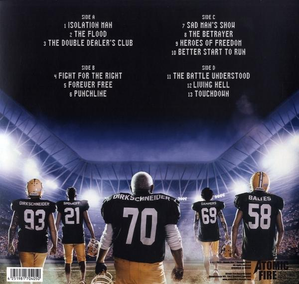 Rückseite eines Albums mit Football-Team. Text mit Songtiteln.