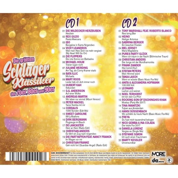 CD-Cover mit Songtiteln und Interpreten. Enthält den Titel 'Die größten Schlager Klassiker'.