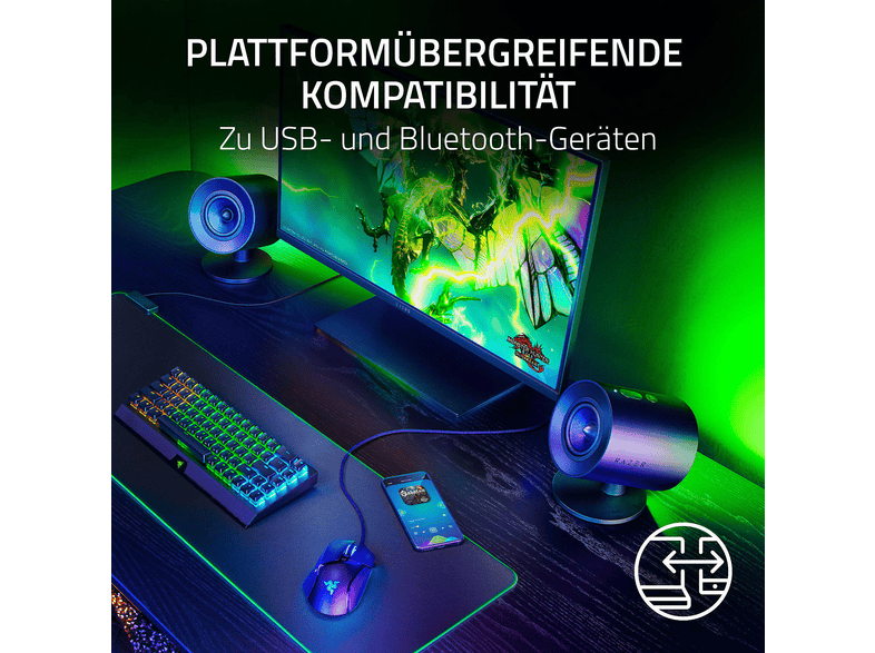 RAZER Nommo V2 Full-Range-2.1, RAZER, BT 5.3, Chroma RGB, Schwarz; Gaming Lautsprecher — Foto 3 von 5