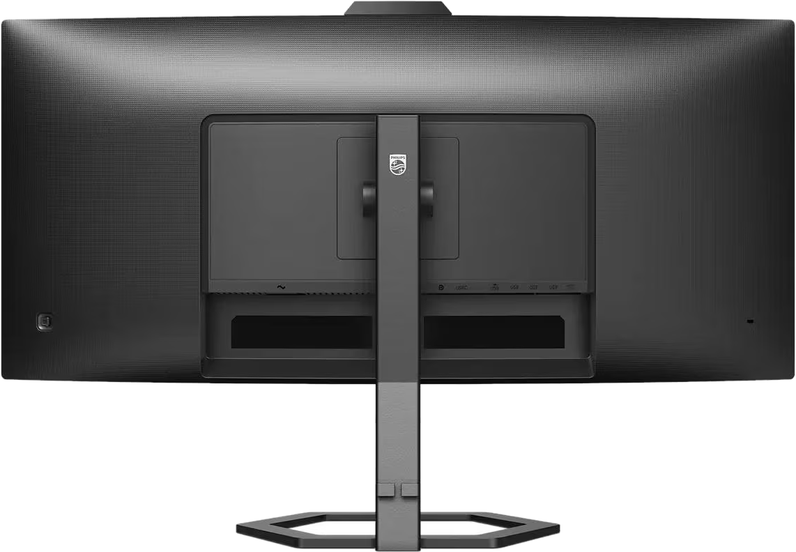 Arrière d'un moniteur d'ordinateur noir avec support, ports et le logo Philips.