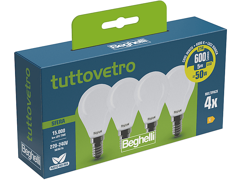 Lampadina LED Beghelli 4PZ Tvled Sfera 5We14-4K