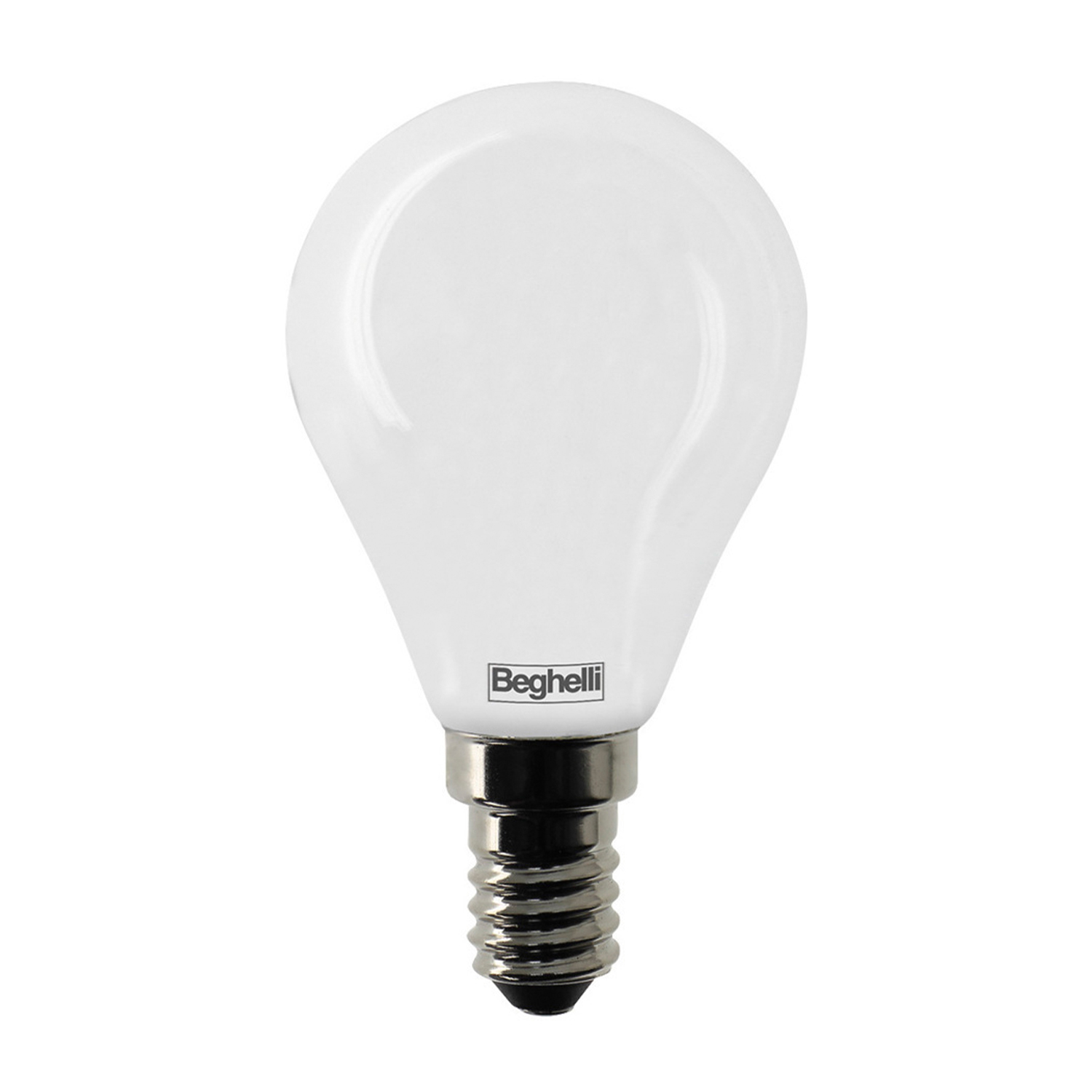 Lampadina bianca su base argentata con anello nero.