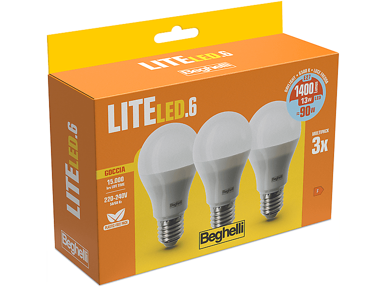 Lampadina LED BEGHELLI 3PZ LITLED6GOC13WE27-6.5K
