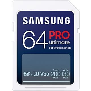 SAMSUNG Samsung PRO Ultimate – SD kaart 64 GB – 200 & 130 MB/s – Geheugenkaart camera