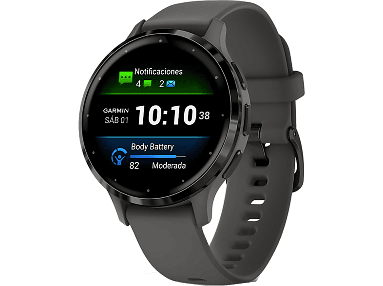 Reloj deportivo - Garmin Venu 3S, 18 mm, 1.2", Autonomía 10 días, +30 deportes, Gris