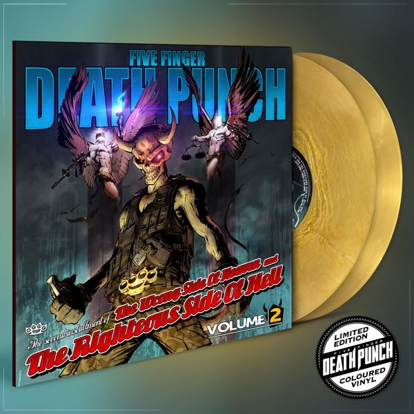A Five Finger Death Punch nagylemezének borítója. Egy démoni figura, angyalok és arany színű bakelit lemezek láthatók rajta, egy "Limited Edition" matricával.