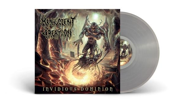 Album borító démonnal, címmel és ezüst vinil lemezzel.