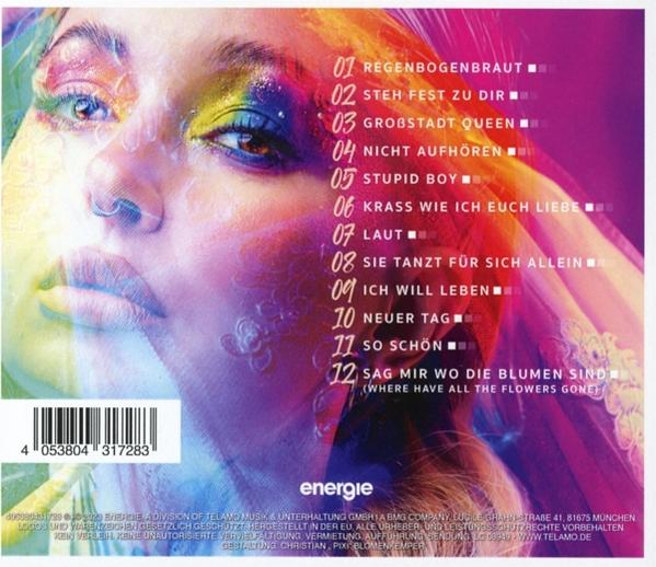 Ein CD-Cover: Frauengesicht mit farbenfrohem Make-up und Trackliste.