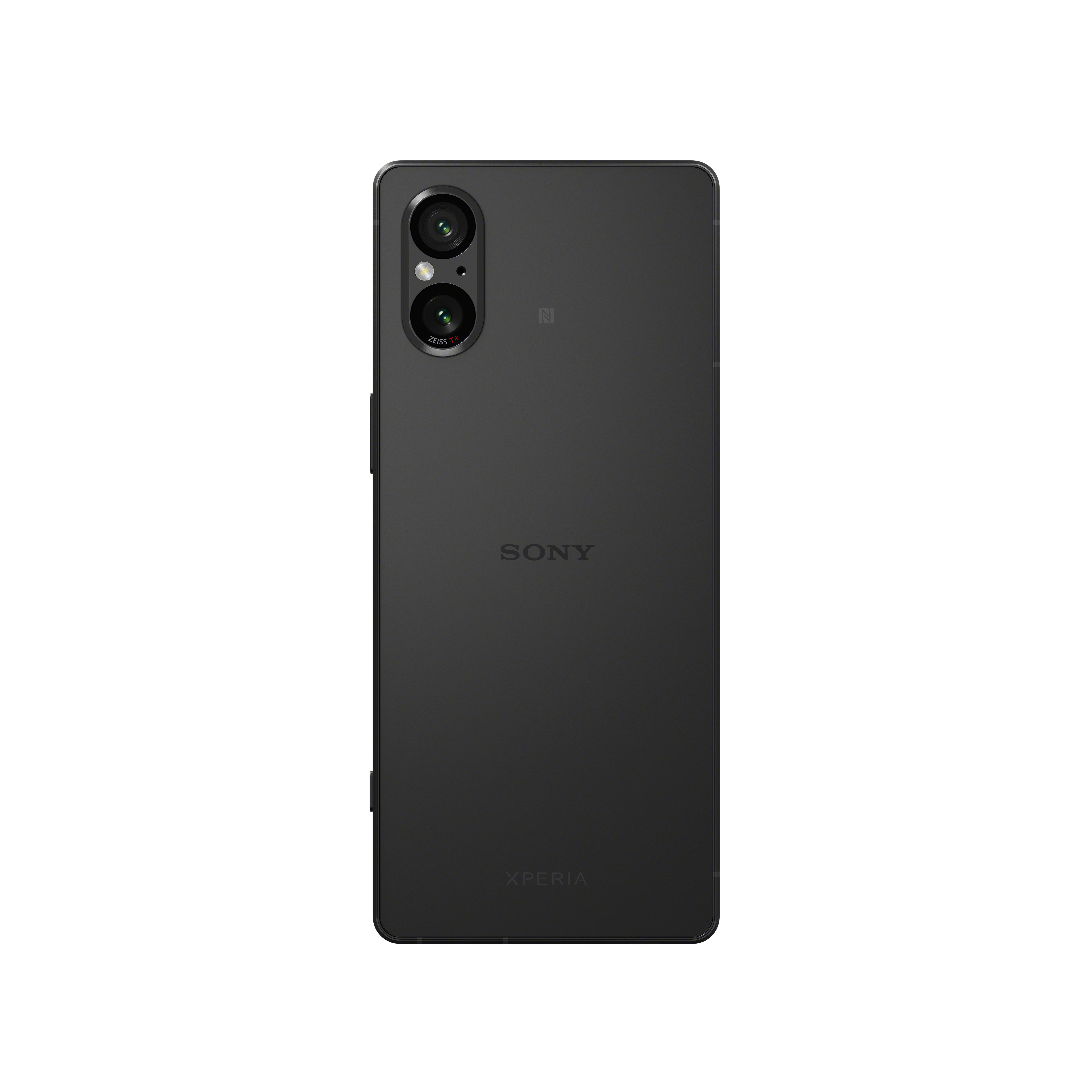 Schwarzes Sony Xperia Telefon, Rückansicht. Zwei Kameras und das Sony-Logo sind sichtbar.