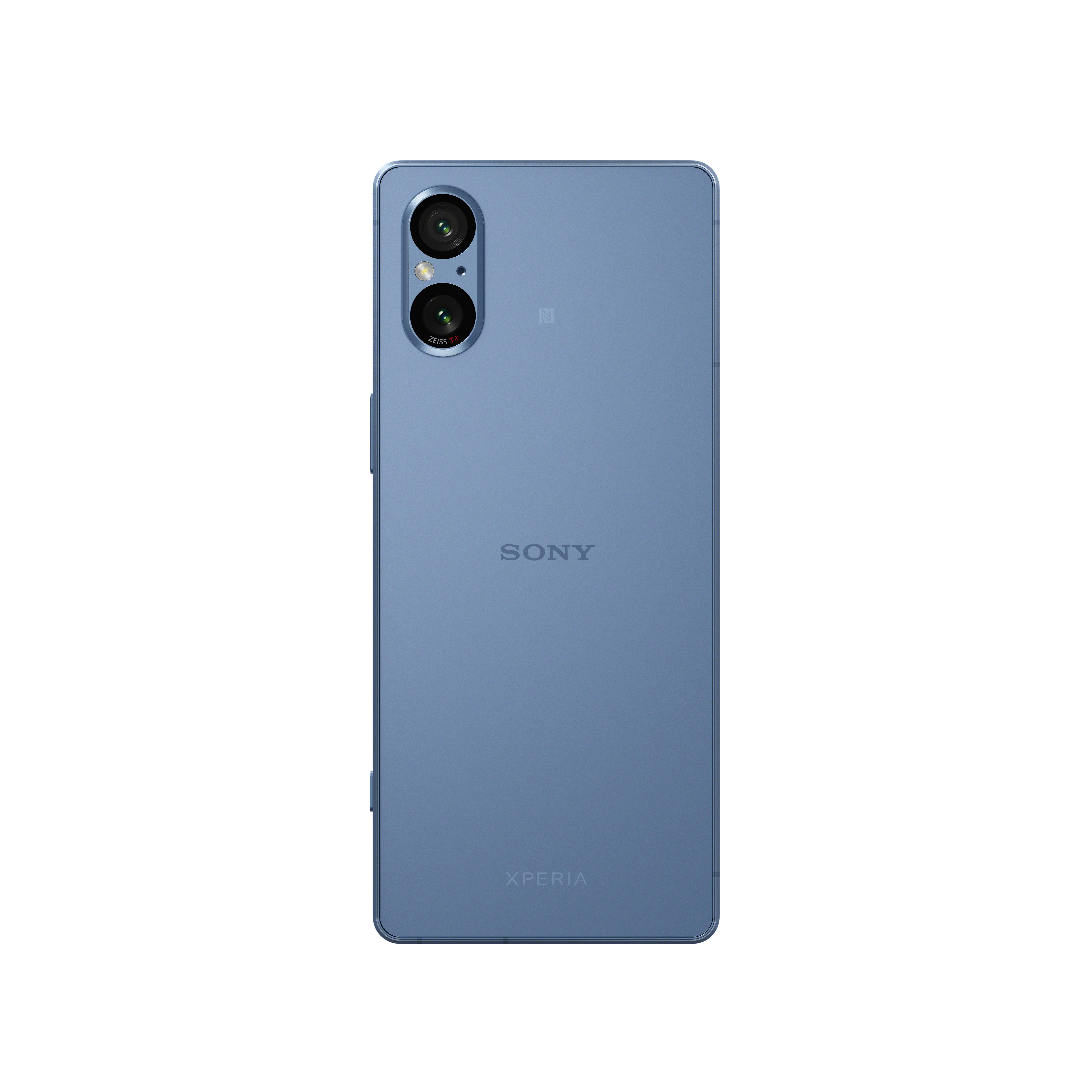 Rückseite eines blauen Sony Xperia-Telefons mit Dual-Kameras und Sony-Logo.