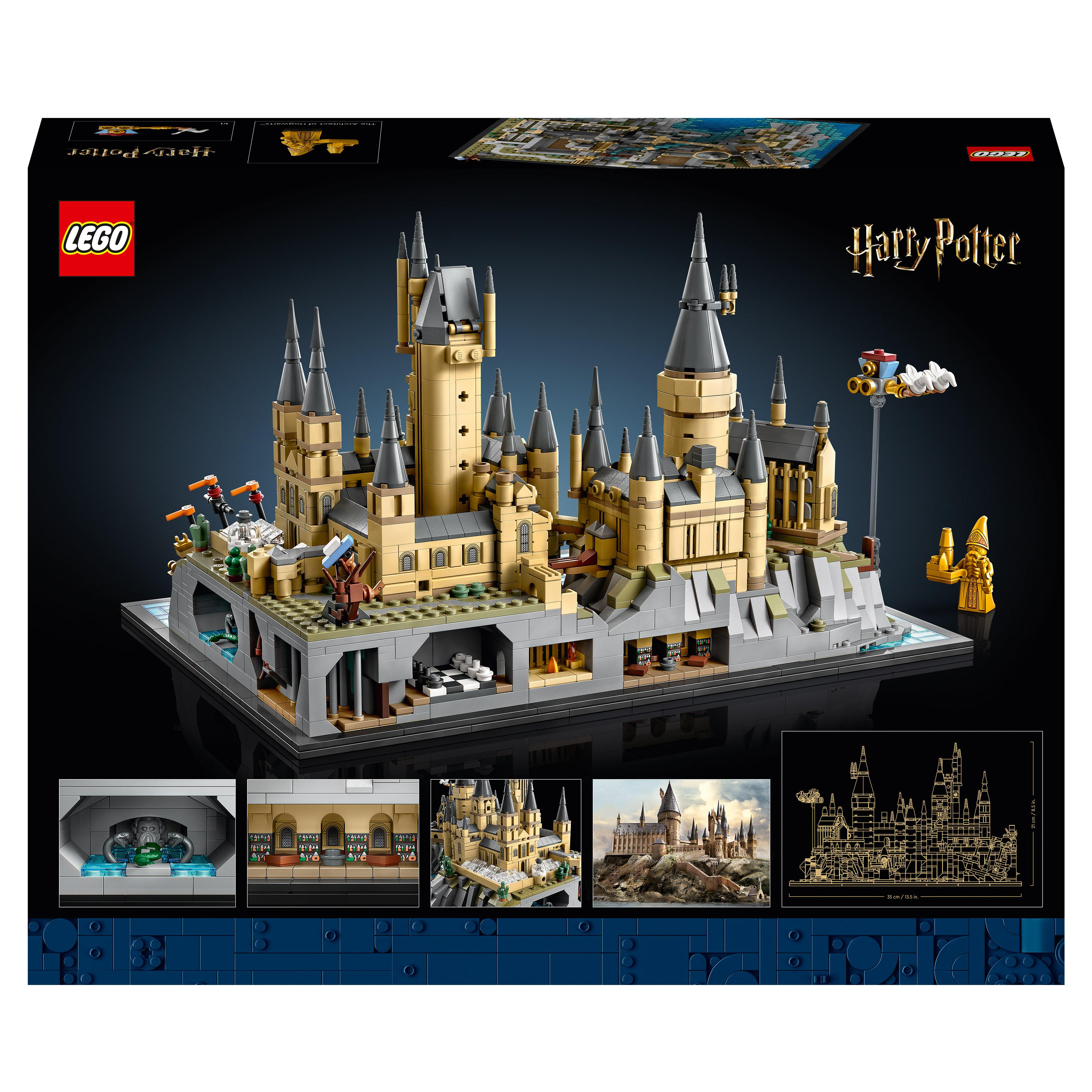 Ein Lego Harry Potter Hogwarts-Set mit Burgmodell und anderen Bausteinen.