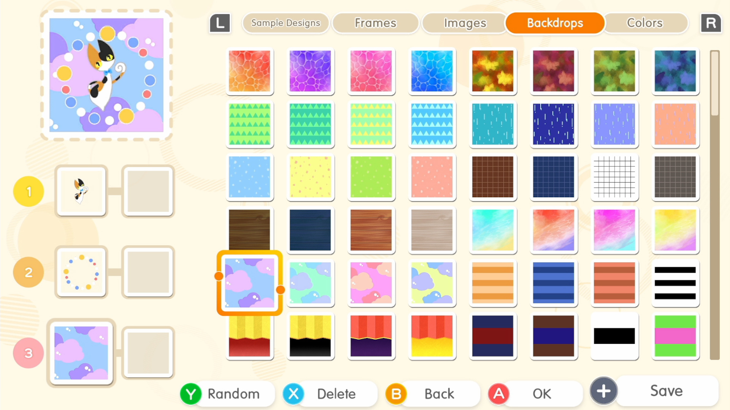 Game-interface met achtergrondopties.