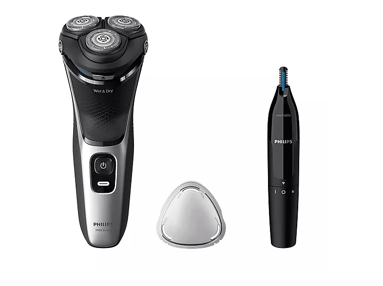 Philips S3143/02, Series 3000 Elektrischer Herrenrasierer (Akkubetrieb, Hellsilber, Wet & Dry mit 5-dimensional bewegl. Flex-Scherköpfe)