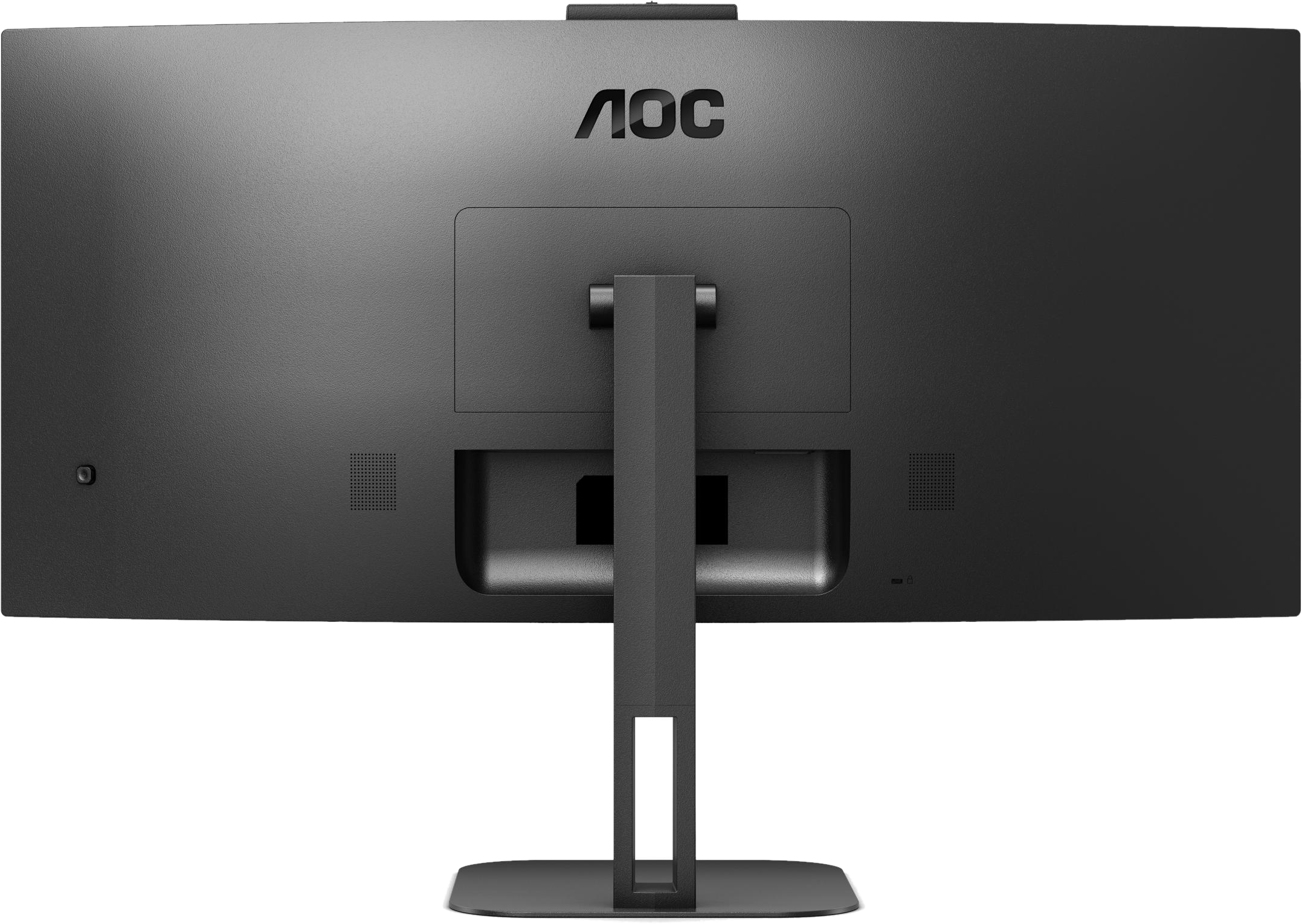 Retro di un monitor AOC nero, con logo e supporto.