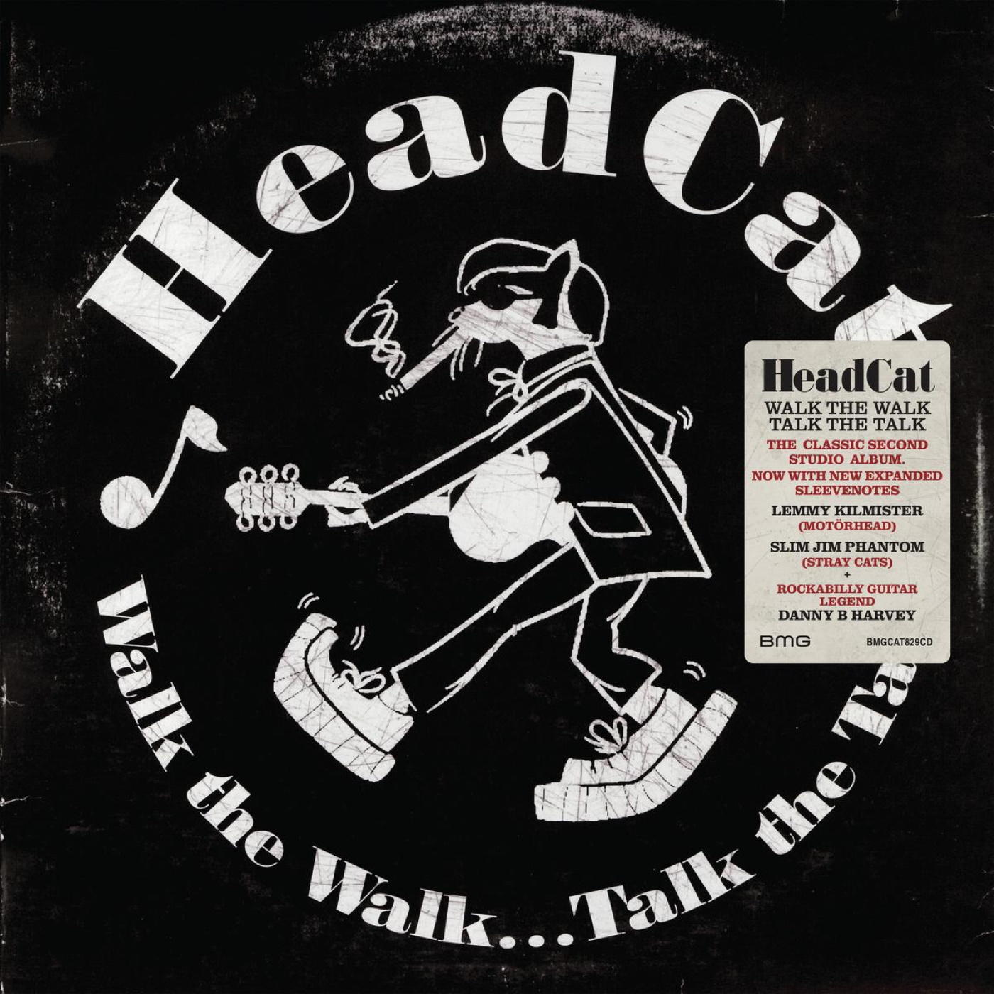 Albumcover für HeadCat. Es ist ein Schwarz-Weiß-Bild mit einer Zeichentrickkatze, die Gitarre spielt.