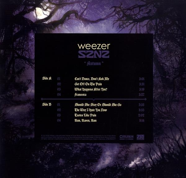 Album-Rückseite mit Trackliste, Albumtitel 'SZNZ: Autumn' und einem Wald-Themen-Design.