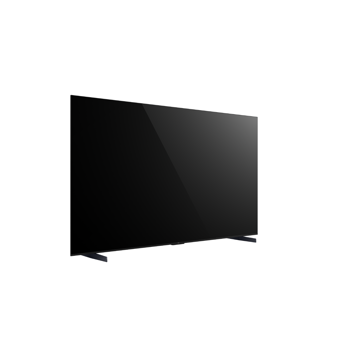 Zwarte tv op zwarte achtergrond. Scherm is donker en reflecterend.