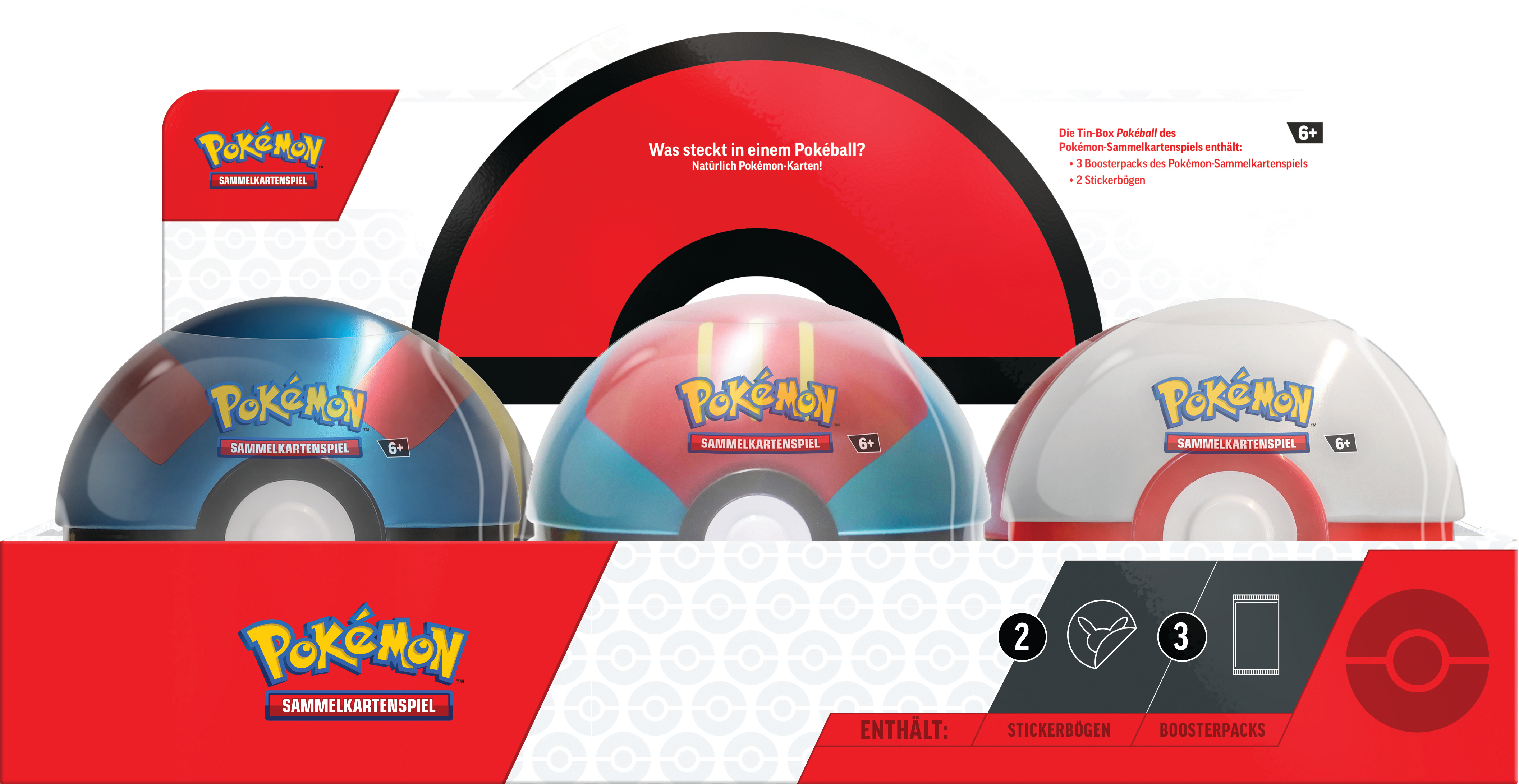 Pokémon-Dosen in einer Auslage mit dem Pokémon-Logo.