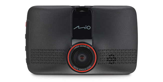 Fekete műszerfal kamera piros ékezettel. Széles látószögű objektívvel és 1440P QUAD HD kijelzővel rendelkezik.