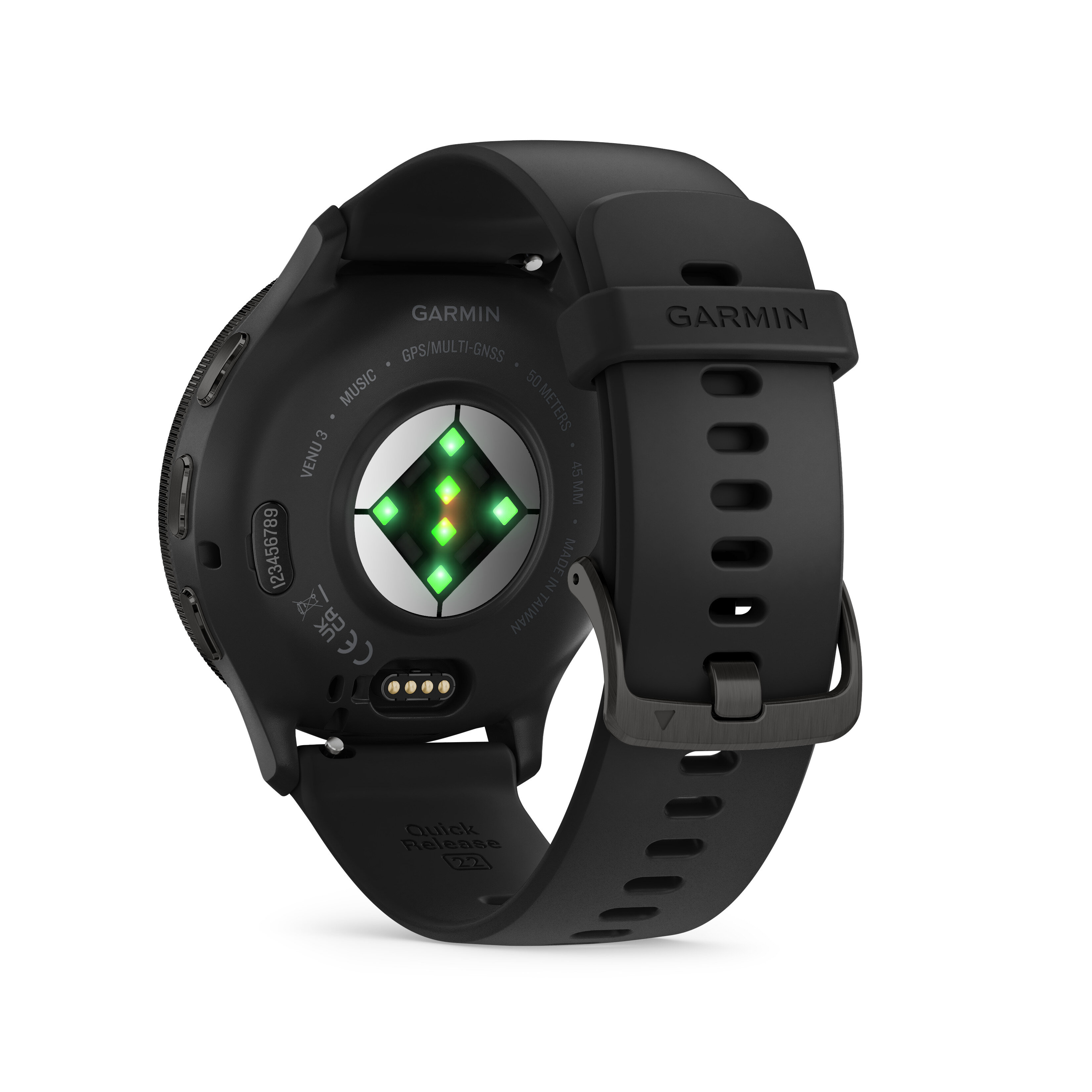 Czarny smartwatch Garmin, widok z tyłu, czujnik tętna.