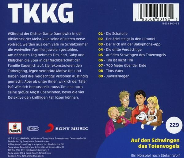 Buchcover mit Zeichentrickfiguren, Titel 'Auf den Schwingen des Totenvogels', Text.