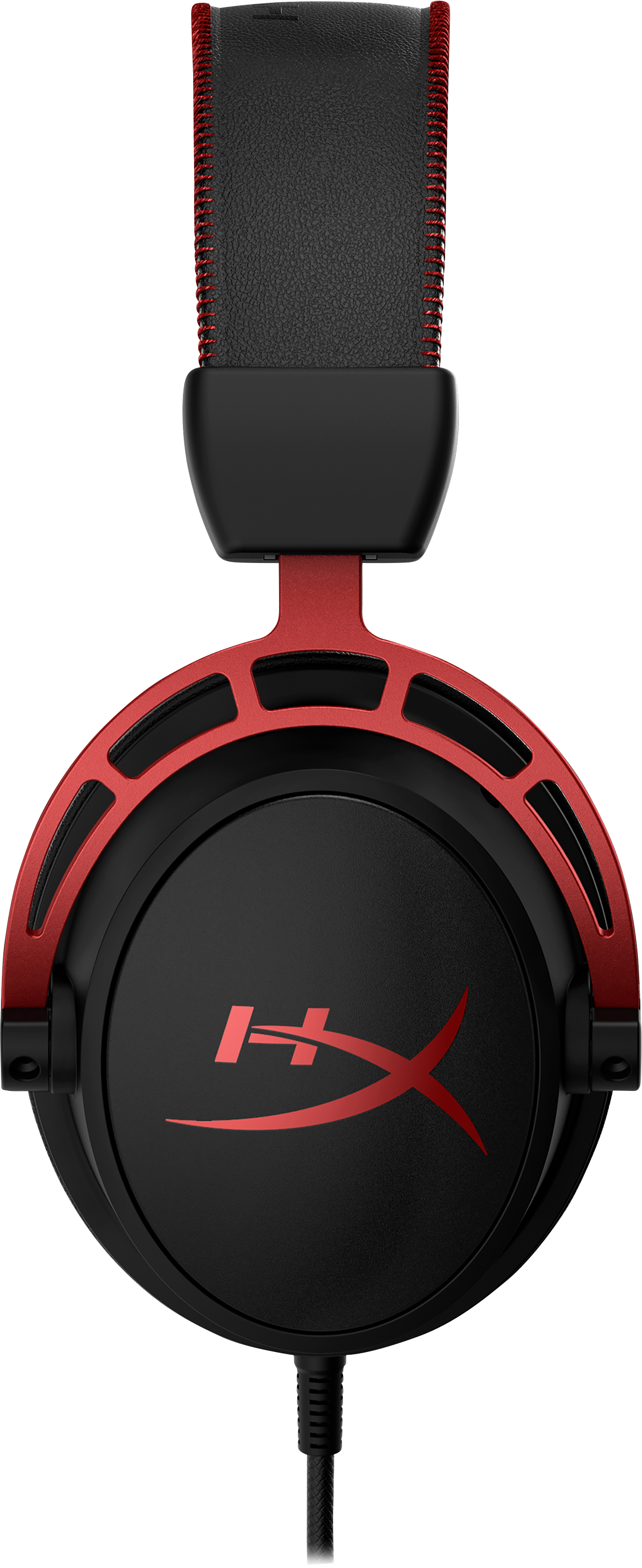 Schwarzes und rotes HyperX Gaming-Headset. Verfügt über ein rotes Logo und ein Mikrofon.