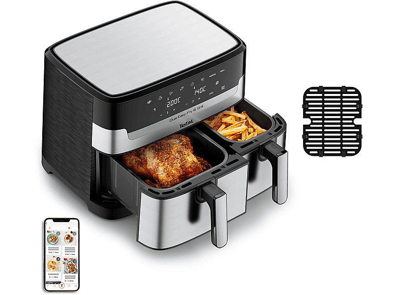 TEFAL EY905D Dual Easy Fry & Grill Doppelkammer-Heißluftfritteuse Mit 2 ...