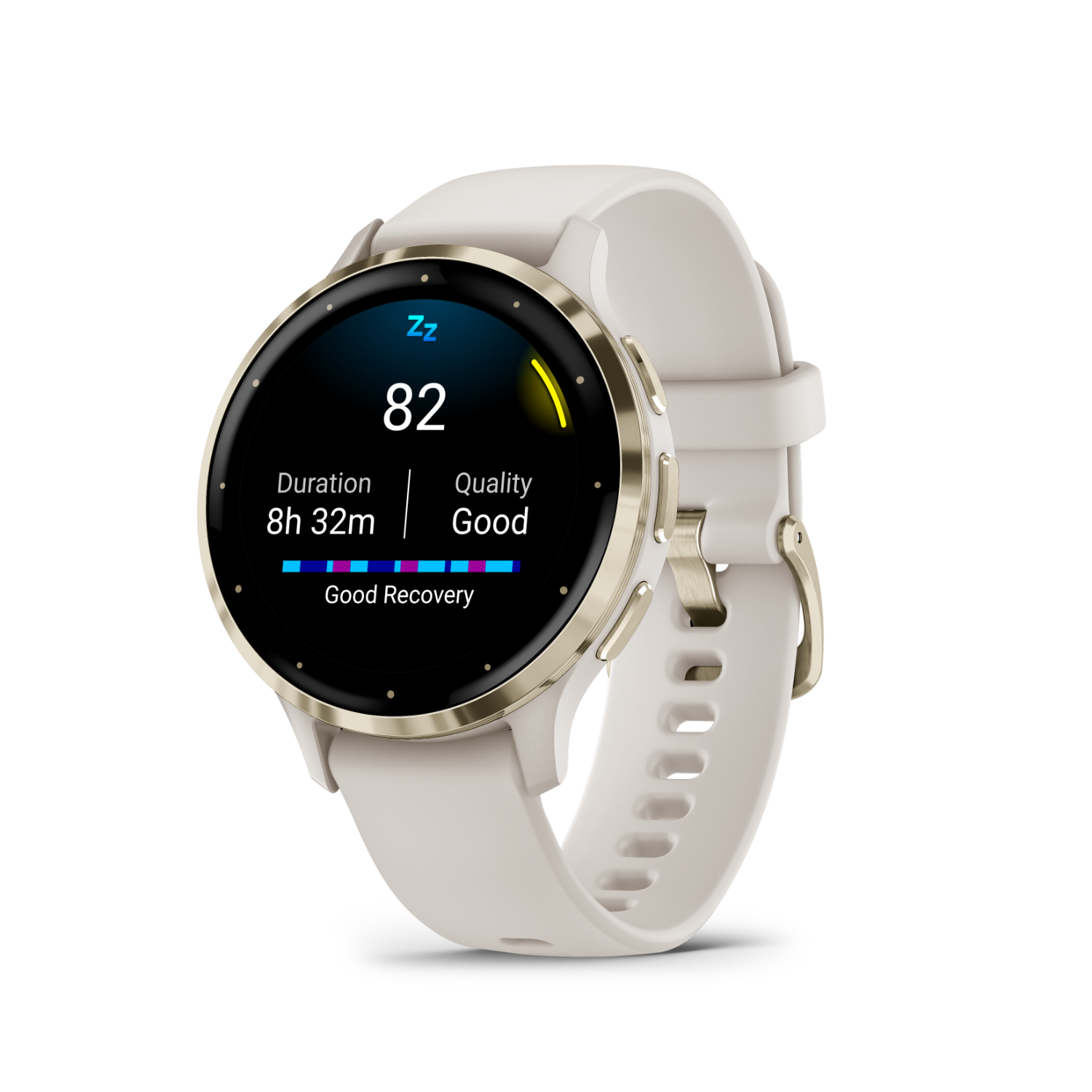 A smartwatch with sleep data: duration, quality, and recovery.