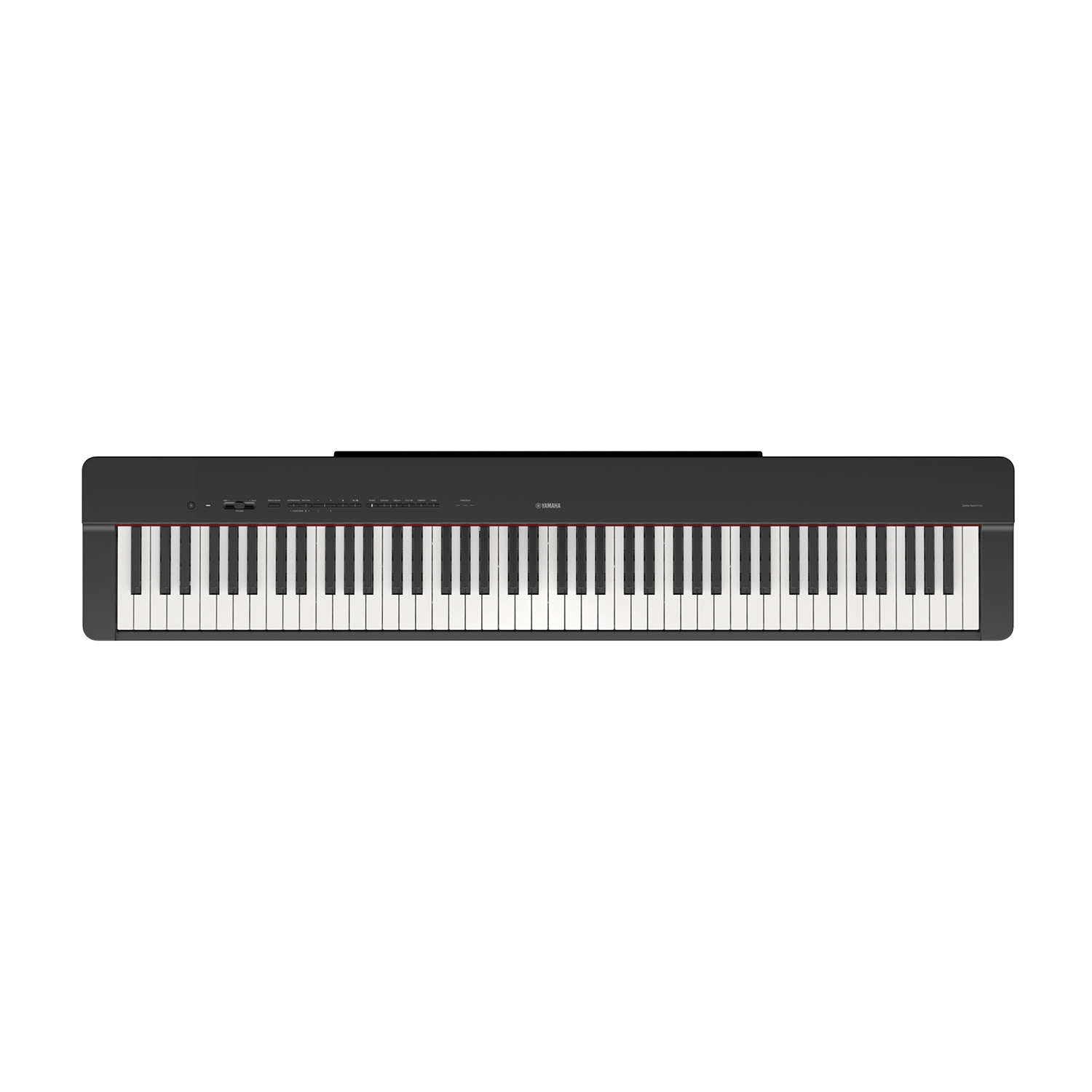 Pianoforte digitale nero con tasti bianchi. Logo Yamaha visibile.