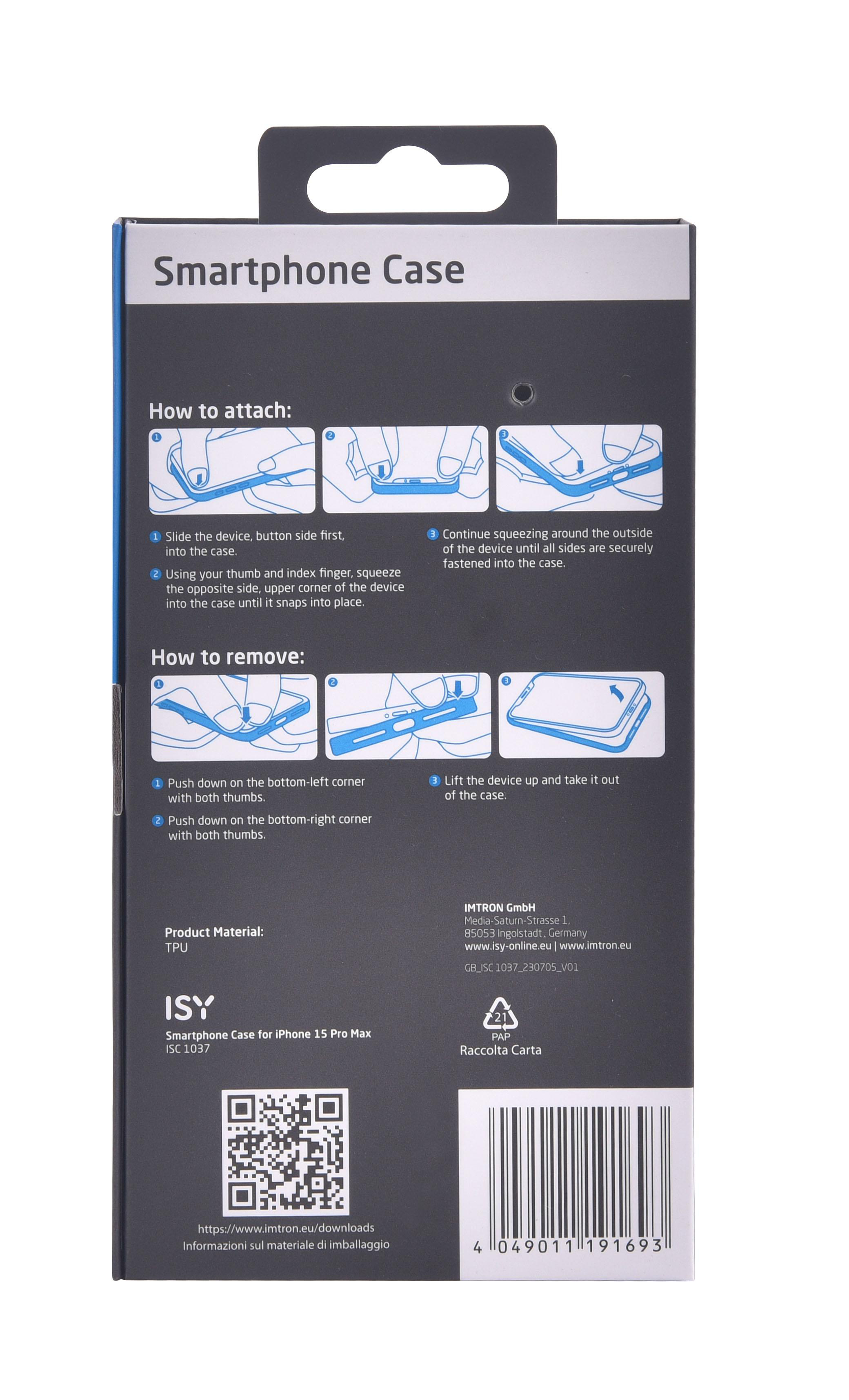Smartphone-Hüllenverpackung mit Anweisungen zum Anbringen und Entfernen der Hülle.