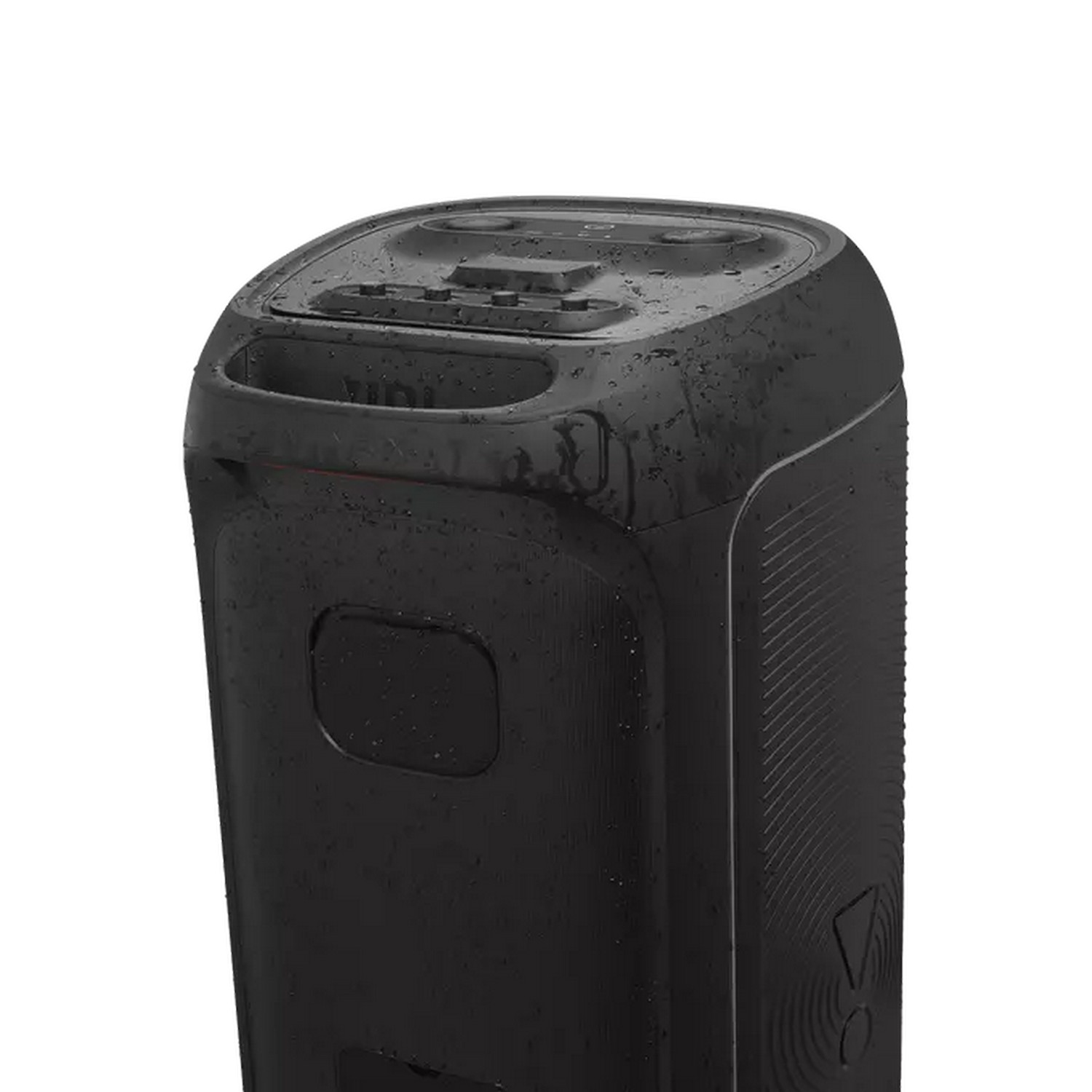 Black waterproof speaker with top-mounted buttons.