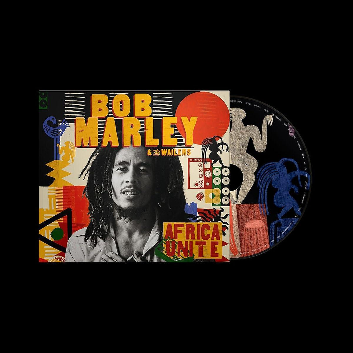 Bob Marley & The Wailers album borítója. Bob fotója színes grafikával, jobbra lemez.