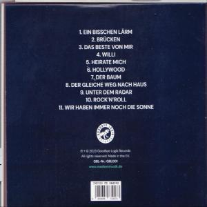 Albumcover mit Titelliste, marineblauer Hintergrund, weißer Text. Enthält ein Logo und Copyright-Informationen.
