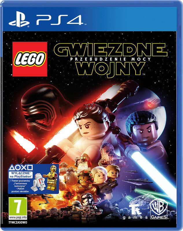 Okładka gry Lego Star Wars. Postacie Lego pokazane z logo PS4.