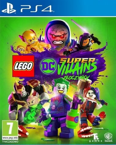 Okładka gry Lego DC Super Villains z postaciami Lego złoczyńców.