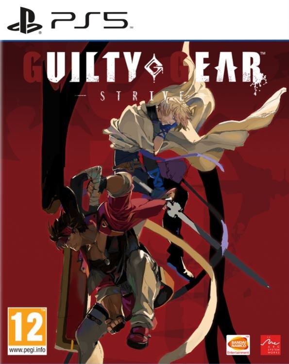 Okładka gry wideo 'Guilty Gear - Strive' na czerwonym tle.