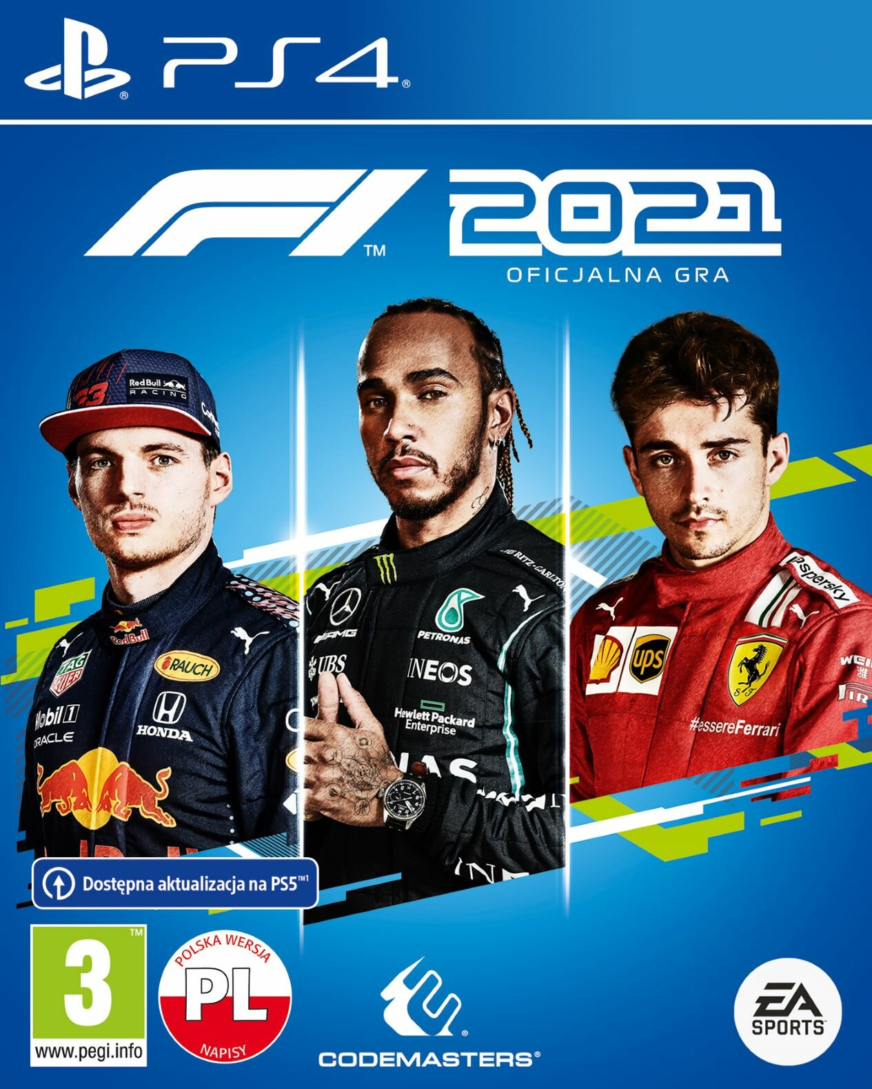 Okładka gry F1 2021. Trzech kierowców Formuły 1.