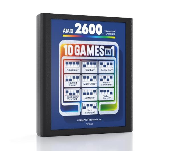 Karta do gry Atari 2600 z etykietą pokazującą 10 gier.