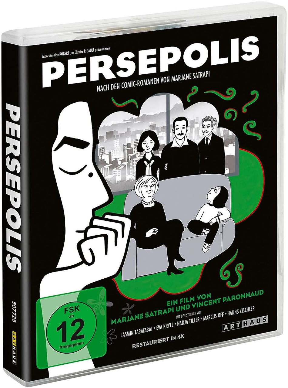 DVD-Cover des Films Persepolis mit Comic-Illustration und Text.