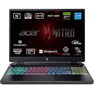 Portátil gaming - Acer Nitro 16 AN16-51-59PV, 16" WUXGA, Intel® Core™ i5-13500H, 16GB RAM, 1TB SSD, GeForce RTX™ 4050, Windows 11 Home