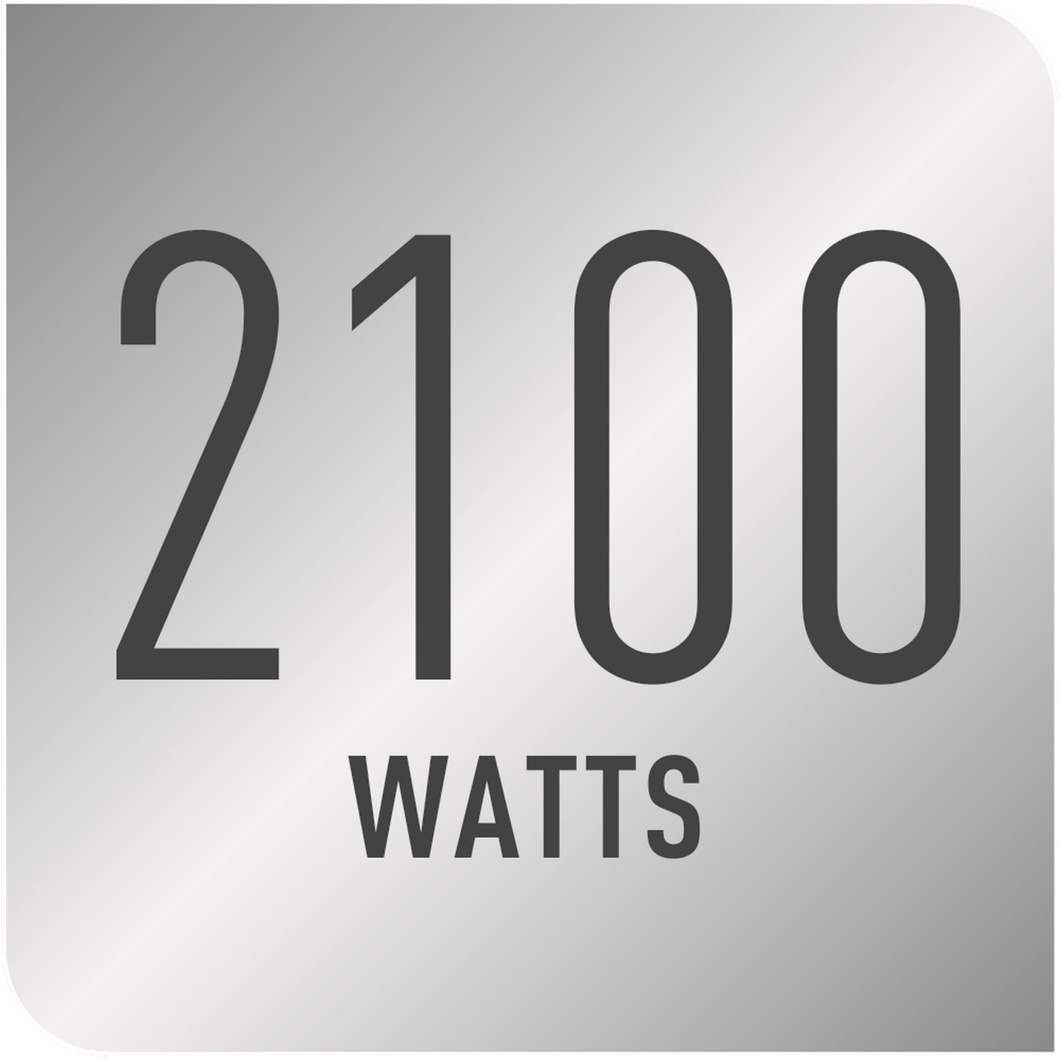 A grey square with the numbers '2100' and the word 'WATTS' in black, centered.