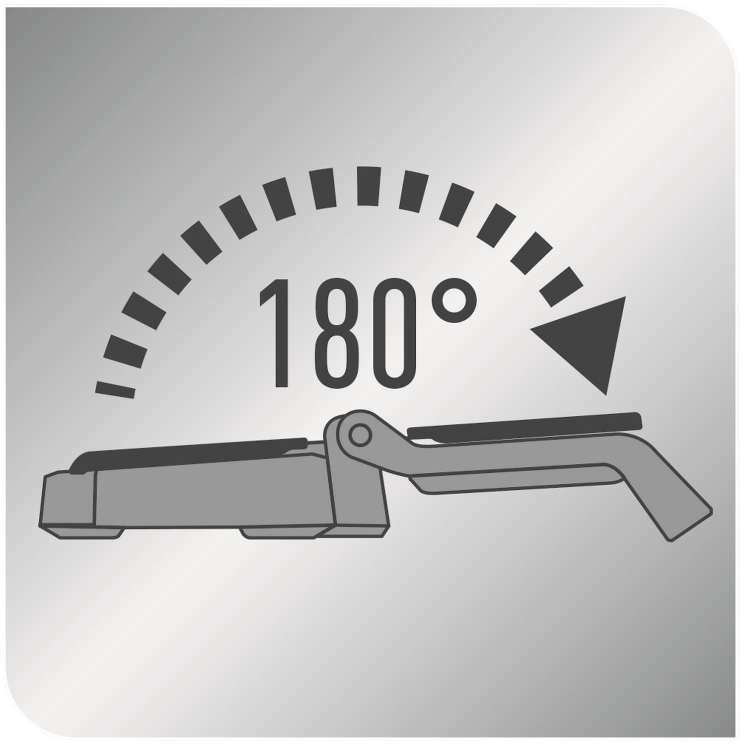 A diagram showing a flat iron with a 180-degree rotation indicator.