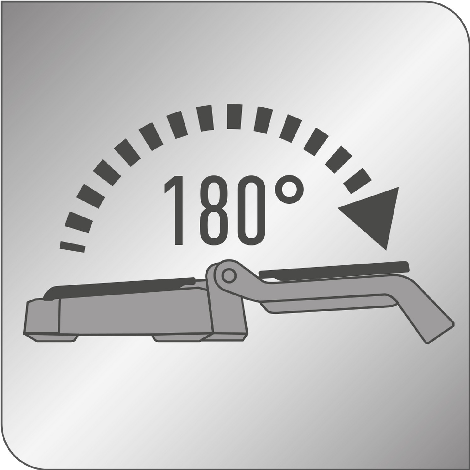 Een grijze afbeelding met een 180-graden draaisymbool en een scharnierend onderdeel.