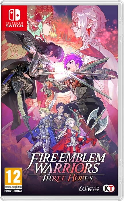 Etui do gry Fire Emblem Warriors: Three Hopes. Postacie walczące, logo Nintendo Switch.