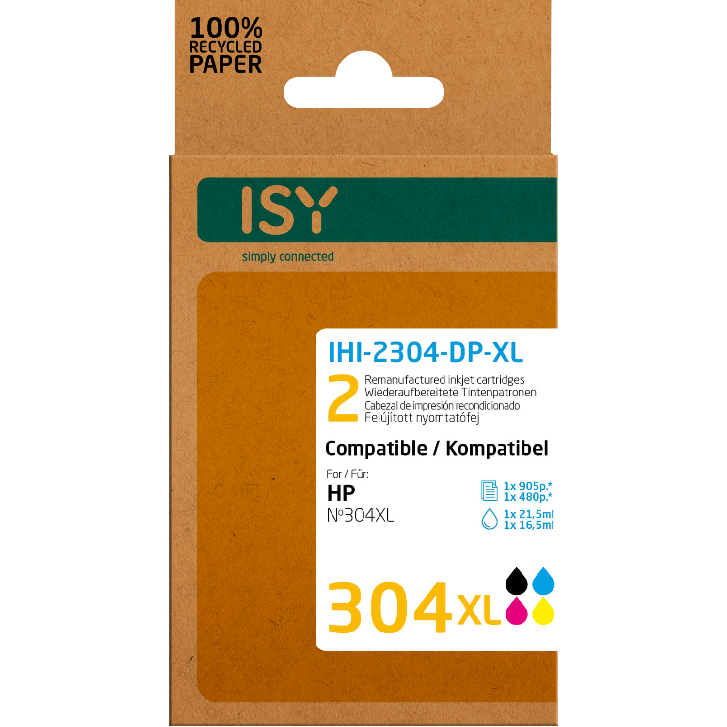 Inktcartridge doos. De doos is bruin, met de merknaam 'ISY' en de cartridge details.